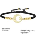 Pulsera de acero inoxidable tejida a mano con colgante de luna y estrella ajustable - Cuerda Trenzada Negra / Colgante Color Plata