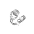 Triple Moon Goddess adjustable stainless steel ring featuring crescent moon and goddess engraving - Adjustable Triple Moon Goddess Ring / Silver Tone Ring