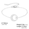Pulsera ajustable de acero inoxidable 304 con colgante de luna y estrella grabado - Cadena de cable / Color acero