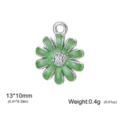 Small green enamel daisy charm in stainless steel for DIY earring and jewelry making - Green Oil Drip Little Daisy / 13x10mm / Steel
