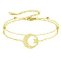 Pulsera de doble capa de acero inoxidable dorado con colgantes de luna y estrella - Cadena de Doble Capa / Dorado