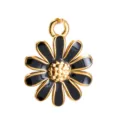 Daisy flower pendant in black enamel and gold stainless steel for DIY jewelry - Black Oil Drip Little Daisy / 13x10mm / Gold