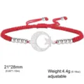 Pulsera trenzada roja con colgante de luna y estrella de acero inoxidable, ajustable - Cuerda Trenzada Roja / Colgante Color Plata