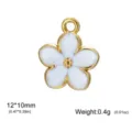 Gold-plated stainless steel daisy flower charm with white enamel for DIY jewelry - White Oil Drip Frangipani / 12x10mm / Gold