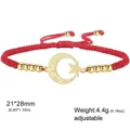 Pulsera ajustable de cuerda trenzada roja con dije de luna y estrella de acero inoxidable dorado - Cuerda Trenzada Roja / Colgante Color Oro