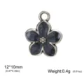 Miniature stainless steel daisy flower charm with dark blue enamel for DIY jewelry making - Black Oil Drip Frangipani / 12x10mm / Steel