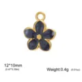 Stainless steel daisy flower pendant with dark enamel finish for DIY jewelry making accessories - Black Oil Drip Frangipani / 12x10mm / Gold