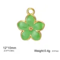 Small green enamel daisy flower pendant with gold-plated stainless steel frame for DIY - Green Oil Drip Frangipani / 12x10mm / Gold