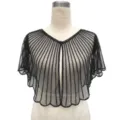 Detailed view of vintage black mesh shrug with sequins and beads for evening party - Top (807) / One Size / Black