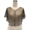 Close-up of gold sequin lines on black mesh vintage party capelet - Top (807) / One Size / Black & Gold