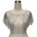 Elegant vintage silver sequin short cape for evening dresses shown on a mannequin. - Floral Geometric Style (803) / Silver