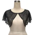 Vintage black sequined short bolero capelet shawl for formal evening dress accessories - Floral Geometric Style (803) / Black