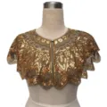 Detailed view of elegant gold sequined vintage evening shawl capelet for dresses - Radial Leaf Style (804) / Black & Gold