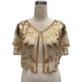 Elegant vintage gold sequin sheer shawl capelet for evening dresses on a mannequin - Top (809) / One Size / Apricot Gold