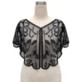 Vintage black mesh shawl with sequins and beads for evening party dresses - Top (809) / One Size / Black