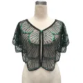 Retro black mesh sequined shawl with green beaded patterns for party dresses - Top (805) / One Size / Dark Green