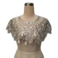 Elegant vintage silver sequined evening shawl with pearl accents for formal gowns - Pearl Embellished Style (804) / Silver