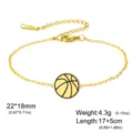 Bracciale in acciaio inossidabile dorato con ciondolo basket e catena regolabile - Pallacanestro (Catena a Croce) / 1 Pezzo / Colore acciaio