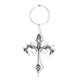 Gothic style 304 stainless steel cross keychain with black accents for men and women - Gothic Hollow Black Etched Style / Steel