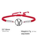 Bracciale regolabile in corda intrecciata rossa con ciondolo baseball in acciaio. - Baseball (Corda Rossa) / 1 Pezzo / Colore acciaio