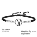 Bracciale intrecciato nero regolabile con ciondolo da baseball in acciaio inossidabile - Baseball (Corda Nera) / 1 Pezzo / Colore acciaio