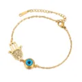 Gold-plated 304 stainless steel bracelet with blue evil eye and Hamsa hand charm - Hamsa Hand Evil Eye Style / Gold