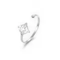 Silver stainless steel open ring featuring a Wiccan Witch's Knot and a clear zircon stone - Style B / Steel