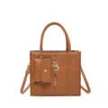 Elegant brown quilted square crossbody handbag with metallic tassel logo and mini pouch - Brown