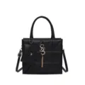 Elegant black quilted crossbody small square handbag with gold logo and detachable pouch - Black
