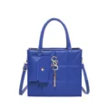 Elegant blue quilted crossbody handbag with golden SSS logo and detachable pouch - Blue