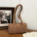 Bolso de hombro cilíndrico de pana marrón con estampado de estrellas para mujer a la moda - Marrón Oscuro