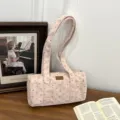 Bolso de hombro cilíndrico de pana rosa con elegantes patrones de estrellas y puntos para mujer - Rosa