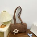 Sac barillet élégant en velours côtelé marron avec motif étoiles et charmant mouton - Brun Foncé Avec Pendentif