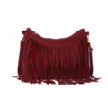 Sac à bandoulière bordeaux vintage avec de longues franges et design bohème à pompons - Rouge