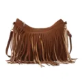 Sac à bandoulière marron vintage pour femme avec détails de franges bohèmes chic - Marron