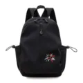 Stylish small lightweight black casual backpack with colorful heart embroidery design - S / Classic Black
