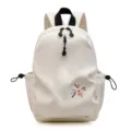 Minimalist small lightweight cream white backpack with colorful sunburst heart embroidery - S / Pearl White