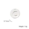 Round stainless steel pendant with cutout uppercase letter C for jewelry making, 12mm - Letter C / Steel
