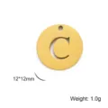 Gold stainless steel alphabet C charm, 12mm circular pendant for DIY jewelry - Letter C / Gold