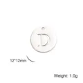 Stainless steel circular pendant featuring cut-out letter D, size 12x12mm, weight 1.0g - Letter D / Steel