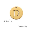 Golden stainless steel round pendant with cut-out letter D, 12mm size for DIY jewelry - Letter D / Gold