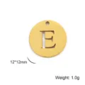 Gold stainless steel round pendant with cutout letter E, 12mm size for DIY jewelry - Letter E / Gold
