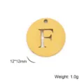 Gold stainless steel round pendant with cut-out letter F, 12mm size for DIY jewelry making - Letter F / Gold