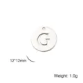 Silver stainless steel circular pendant with cutout letter G, 12mm DIY jewelry charm - Letter G / Steel
