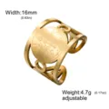 Verstelbare Metatron aartsengel ring goud roestvrij staal, 16mm breed en 4,7g gewicht - Pentagram Tetragrammaton / Goudkleur - Stijl D