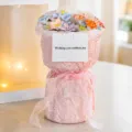 Bouquet de fleurs en ceramique fait main avec emballage en dentelle rose, beau cadeau. - Bouquet de 21 fleurs en céramique (sac cadeau, carte de vœux et guirlande lumineuse inclus)