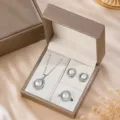 Parure de bijoux perles collier boucles d'oreilles bague coffret cadeau elegant - Ensemble 3 Pièces Perle Circulaire (02)