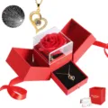 Coffret cadeau de bijoux rose eternelle avec collier coeur pour la Saint-Valentin - Boîte Cadeau Collier Cœur de Pêche / Or