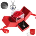 Coffret Cadeau Bijoux Rose Préservée Boîte Double Porte Collier Cœur Saint-Valentin - Boîte Cadeau Collier Cœur d'Amour / Argent
