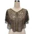Elegant vintage gold sequined black mesh evening capelet bolero for formal dresses - Tops / 806# Black Gold
